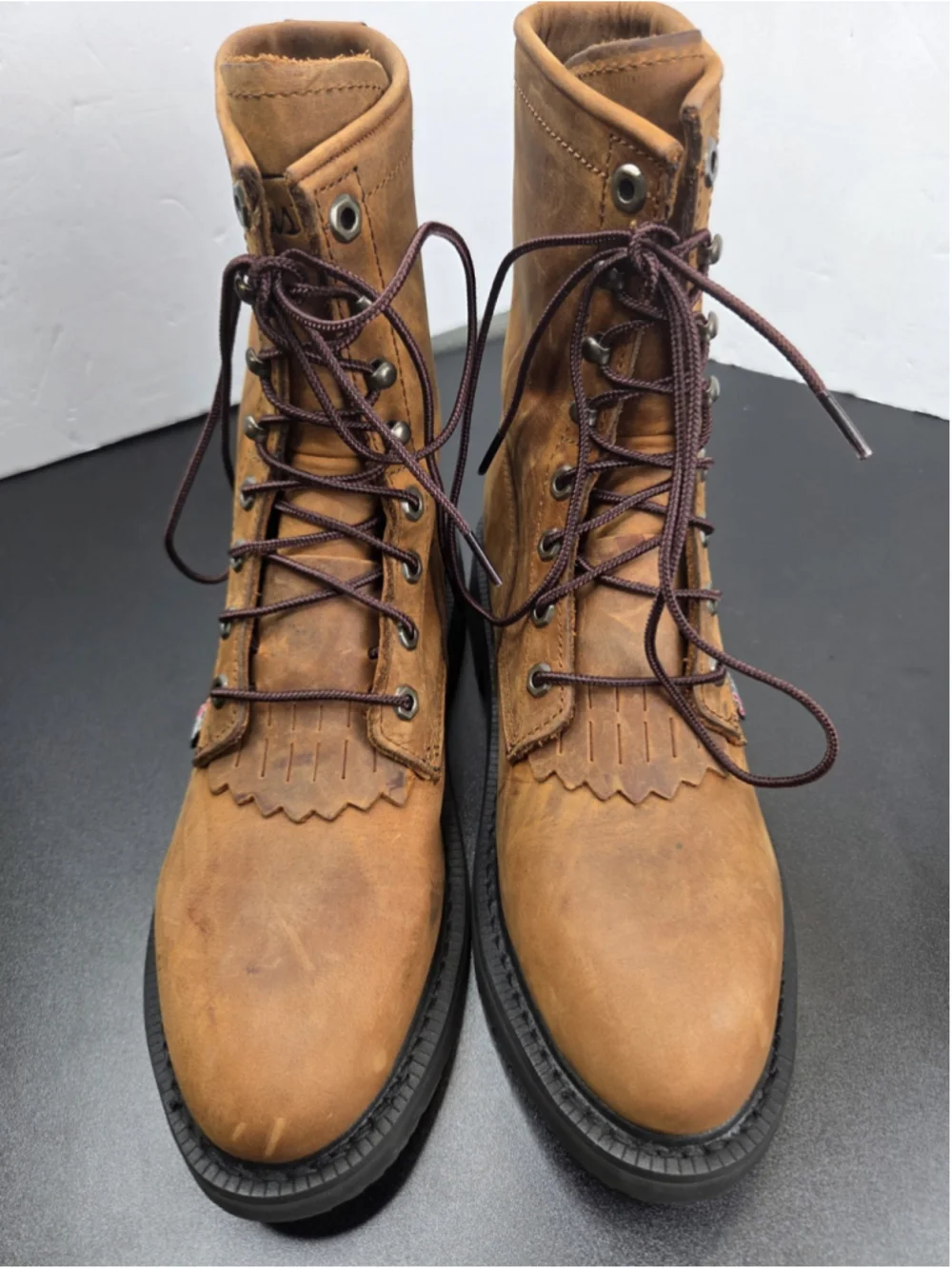 Justin Men’s Work Boots 10EE Brown Leather Lace Up EH Slip Resistant Wide #711